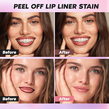2 Colors Lip Stain Peel Off, Rose & Brown Lip Liner Stain Peel Off Tattoo Matte Lip-tint, Long Lasting, Waterproof, Transfer-proof, Moisturizing, Highly Pigmented Color for All Skin Types (#04, #06)