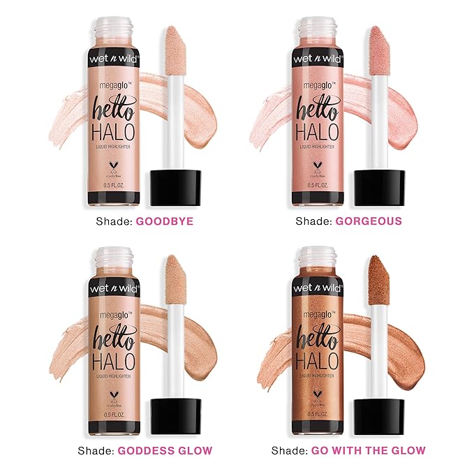 wet n wild MegaGlo Hello Halo Liquid Highlighter Makeup, Shimmer, Rose Gold Halo, Goodbye