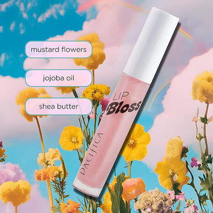 Pacifica Plumping Lip Gloss - Lip Bloss Tinted Lip Balm Treatment - Berry Flavored - Moisturizing, High-Shine, Long-Lasting Shine, Vegan & Cruelty-Free, 0.14 Fl Oz, Light Pink