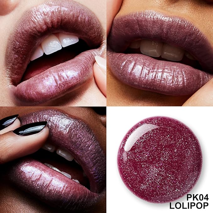 FOCALLURE High Shine Glitter Lip Gloss,Hydrates and Soothes Lips for a Gorgeous,Delivers a Non-sticky Glossy finish,Long-lasting Shine & Fuller-looking Lip Makeup,PK04 LOLIPOP