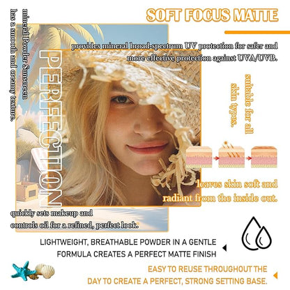Mineral Sunscreen Setting Powder SPF 50+ PA++++,Translucent Powder Sunscreen for Face,Lasting Matte Oil Control Brush Face Powder,Lightweight & Water Resistant Makeup Setting Powder