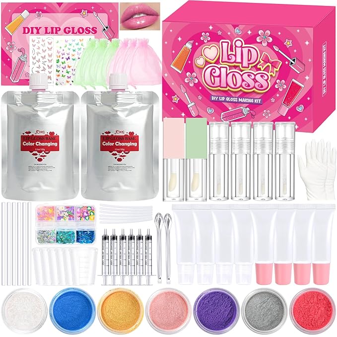 Jcoos Lip Gloss Making kit, Color Changing Lip Oil 64PCS Make Your Own Lip Gloss Kit, Flavored Lip Gloss Moisturizing, Lipgloss Sets for Girls Women Adults Kids Lip Gloss, Christmas Gifts Girl Stuff