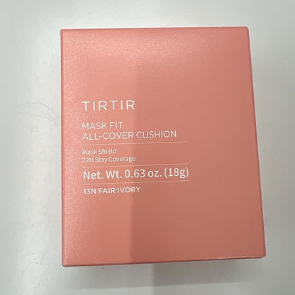 TIRTIR Mask Fit All Cover Pink Cushion Foundation | High coverage, Velvety Matte Finish, Lightweight, Flawless, Corrects Redness, Korean Cushion (#13N Fair Ivory, Full Size, 0.63 Fl Oz)