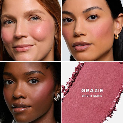 Saie SuperSuede Baked Blush - Talc-Free Powder Blush for All Day Wear - Enriched with Plant-Derived Squalane + Glycerin to Help Moisturize Dry Skin - Grazie (.01 Ounce)