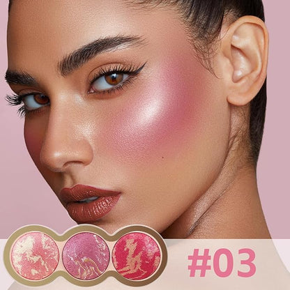 Boobeen Baked Powder Blush, Highlighting Pressed Blush Face Blushes Highlighter Finishing Powder Makeup, Natural Flush Tint for Cheeks, Long-wear Glow, Easily Blends