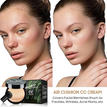 Mushroom Head Air Cushion CC Cream Foundation- Brightening Color Changing Foundation for Older Women, Moisturizing Full Coverage Self Adjusting Concealer Long-Lasting, Natural Finish (Buff Beige)