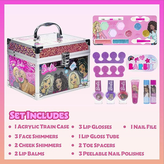 Barbie Movie Kids Makeup Kit for Girls, Real Washable Toy Makeup Set, Barbie Gift, Play Makeup and Pretend Play Toys Ages 3 4 5 6 7 8 9 10 11 12, by Townley Girl