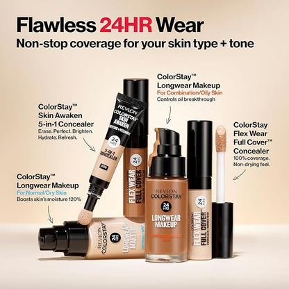 Revlon ColorStay Flex Wear, Full Cover Non-Creasing Concealer, Infused with Hyaluronic Acid & Vitamin E, Flexible Longwear, 060 Deep, 0.34 Fl Oz