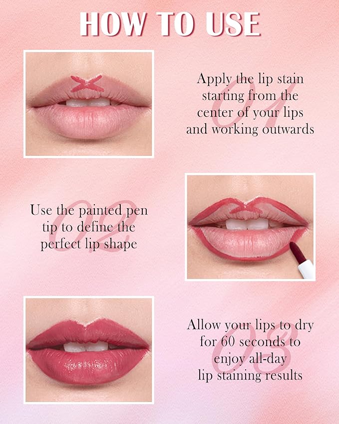 Lip Liner Stain Mark Pen-3Pcs Pink Rose Red Liquid Lip Stain Tint,Longlasting Waterproof Quick Dry Lipstick Lipcolor,Precise Chisel Tip Smooth Lip Gloss Pencil,Lip Makeup Lipstain Pen for Women-SetB