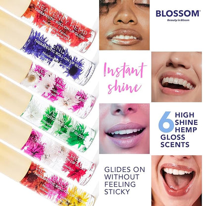Blossom Roll on Lip Gloss, Scented Clear High Shine Moisturizing Lip Oil, Non Sticky, Infused with Real Flowers, Made in USA, 0.2oz, Watermelon Hemp