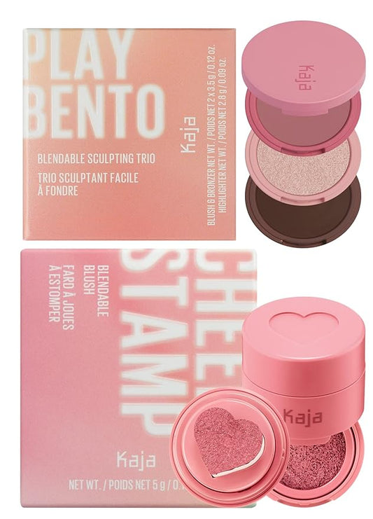 Kaja 3-in-1 Blendable Sculpting Trio - Play Bento 2.5 Dolce Cappuccino + Blush - Cheeky Stamp 01 Coy, 0.17 Oz