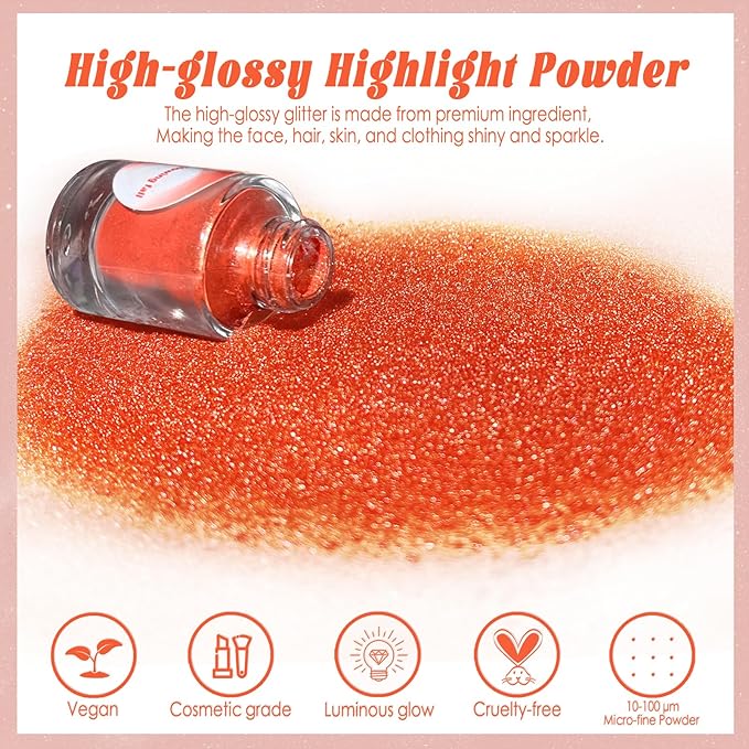 Boko Highlighter Powder Spray, Cosmetic Body Shimmer Spray High Gloss Diamond Highlight Glitter Powder Makeup Sparkle Glitter Hairspray Christmas Rave Accessories for Women Face Paint Hair Clothes