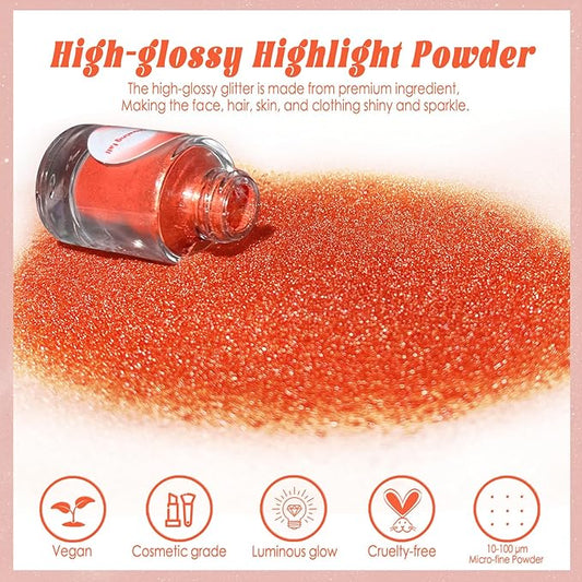 Boko Highlighter Powder Spray, Cosmetic Body Shimmer Spray High Gloss Diamond Highlight Glitter Powder Makeup Sparkle Glitter Hairspray Christmas Rave Accessories for Women Face Paint Hair Clothes