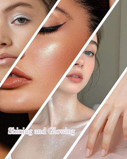 Face Highlighter Powder Palette, Waterproof Long Lasting Shimmer Pearl White Silver Glow Highlighting Bronzer Eye Facial Contour Cream Makeup Palette, Illuminator for Women Eyeshadow Body Cheek-01