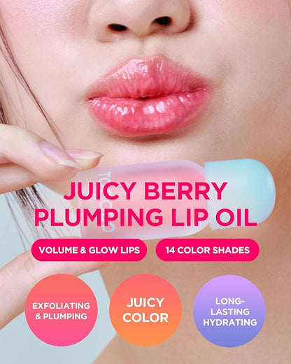TOCOBO Juicy Berry Plumping Lip Oil 06 Berry Candy – Korean Vegan Hydrating Lip Oil with Plant Oils for High Shine Gloss - Non Sticky Formula for All Skin Tones, 0.12 fl.oz.