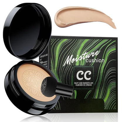 Mushroom Head Air Cushion CC Cream Foundation- Brightening Color Changing Foundation for Older Women, Moisturizing Full Coverage Self Adjusting Concealer Long-Lasting, Natural Finish (Natural)