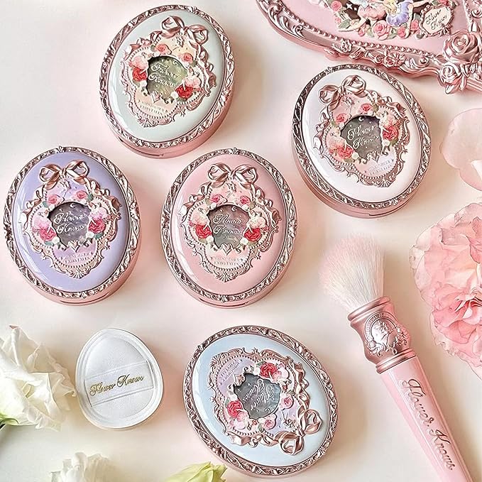 Flower Knows Midsummer Fairytales Embossed Blush 04 Summer Blossom+Butterfly Cloud Collar Angled Powder Brush Frosty Wisteria