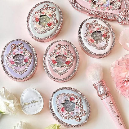 Flower Knows Midsummer Fairytales Embossed Blush 04 Summer Blossom+Butterfly Cloud Collar Angled Powder Brush Frosty Wisteria