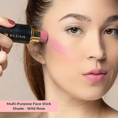 Cream Blush Stick – Buildable & Pigmented - Cheeks, Lips & Eyes – Hydrating w. Shea Butter, Vit-E, Hyaluronic Acid, Squalane, Multi-Purpose, Mauve Summer Glow, Gift (Wild Rose, Regular)