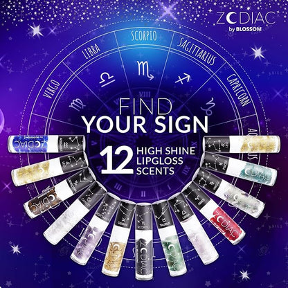 Blossom Lip Gloss Zodiac Sign Vanilla Scented Roll-On Lip Gloss, Moisturizing + Hydrating with Zodiac Crystals, Made in USA, 0.20oz, Scorpio