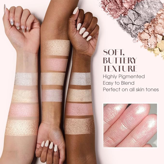 Highlighter Palette Makeup Iluminador - Glow Bronzer Powder Kit With Mirror - 4 Highly Pigmented Face Shimmer Colors - Vegan, Cruelty Free & Hypoallergenic