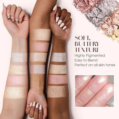 Highlighter Palette Makeup Iluminador - Glow Bronzer Powder Kit With Mirror - 4 Highly Pigmented Face Shimmer Colors - Vegan, Cruelty Free & Hypoallergenic