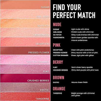 Frankie Rose Cosmetics Lip Gloss | Non-Sticky, Long Lasting, Hydrating Fashionista Shimmer Lip Gloss, 20g