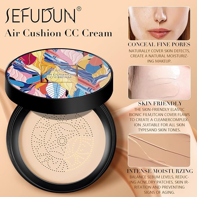 Mushroom Head Air Cushion CC Cream, Air Cushion CC Cream Foundation Covers Blemishes, Scars Easily and Smoothly, Mushroom Foundation Long Lasting, Intensely Moisturizing (Natural)
