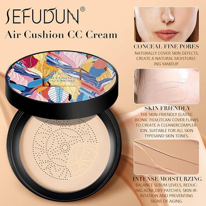 Mushroom Head Air Cushion CC Cream, Air Cushion CC Cream Foundation Covers Blemishes, Scars Easily and Smoothly, Mushroom Foundation Long Lasting, Intensely Moisturizing (Natural)
