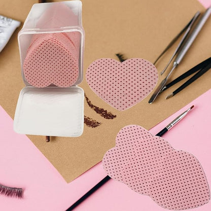 1000 PCS Lint Free Nail Wipes, Lash Glue Eyelash Extension Glue Wipes, Nail Polish Remover for Lash Extension Supplies, Cleaning Pads (Pink, Heart Shape)