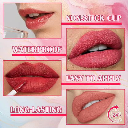 6 Colors Lip Tint Stain Set,Mini Liquid Lipstick Moisturizing Long Lasting Plumping High Pigmented Lip Gloss Set,Lightweight Non-Stick Cup Matte Lipstick for Waterproof Cheek and Lip Tint Makeup B