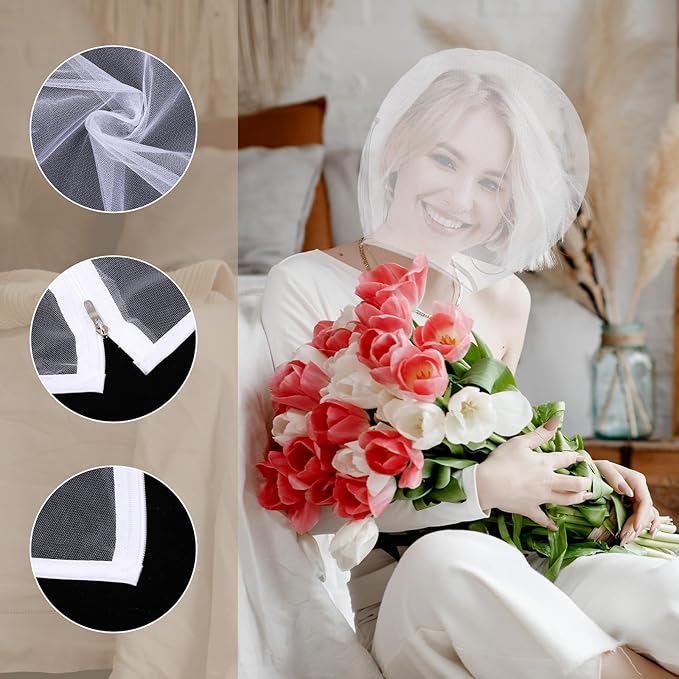 2 Pack Makeup Protector Hood, Protects Hair and Make Up While Getting Dressed, Chiffon Makeup Hood Zipper Closure Face Cover for Women Beauty Weddings