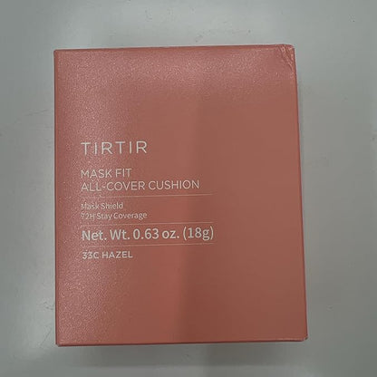 TIRTIR Mask Fit All Cover Pink Cushion Foundation | High coverage, Velvety Matte Finish, Lightweight, Flawless, Corrects Redness, Korean Cushion (#33C Hazel, Full Size, 0.63 Fl Oz)