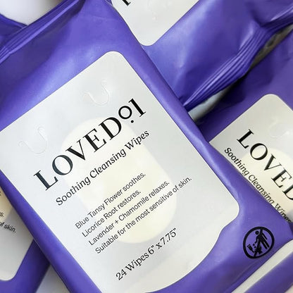 Soothing Cleansing Wipes, Cleansing Makeup Remover Wipes for Sensitive Skin with Serum-Like Finish, Lavender Scent, 24 Wipes