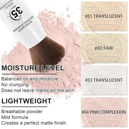 Mineral Sunscreen Setting Powder, SPF 35 Translucent Loose Powder for Face & Scalp, Mineral Brush Powder, Oil Control Natural Matte Finish, Lasting Lightweight Breathable(#04 Pink Complexion)