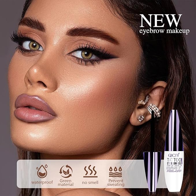 Peel Off Eyebrow Gel, Peel off Eye Brow Tinted Cream, Tinted Eye Brow, Grey Brown Tattoo Eyebrow Gel Easy Peel Off for Women, Waterproof & Sweatproof for All Skin Types(Brown)