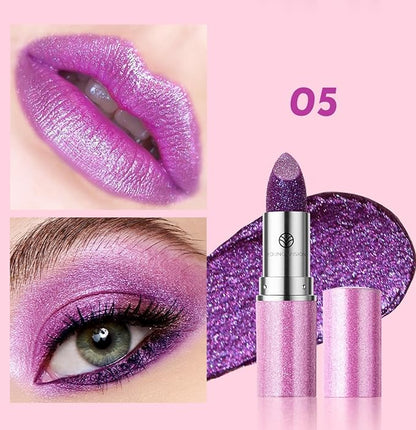 Multichrome Metallic Lipstick with Diamond Shimmer - Chameleon Color Shift Lip Gloss for 3D Dimensional Lips, Long-Lasting Day to Night Wear, 2-Pack