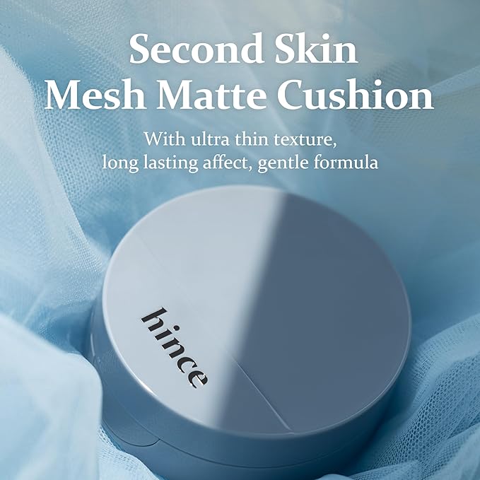hince Second Skin Mesh Matte Cushion - 12g, Natural Coverage, Semi Matte Finish, Flawless Coverage, 24hr Long Lasting, Korean Cushion Foundation, Blue Cushion (IVORY, 21)