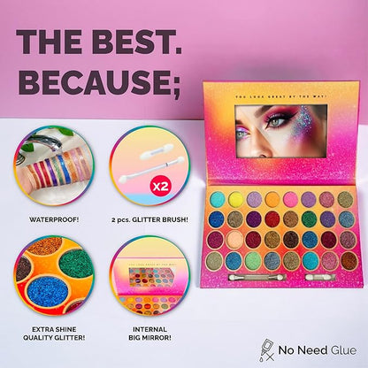 32 Colours Glitter Eyeshadow Palette, Make-Up Palette, Face and Body Glitter, glitter tattoos, festival accessories, Glitter Artistry Palette, Eye Shadow pallets for Women Girls Kids