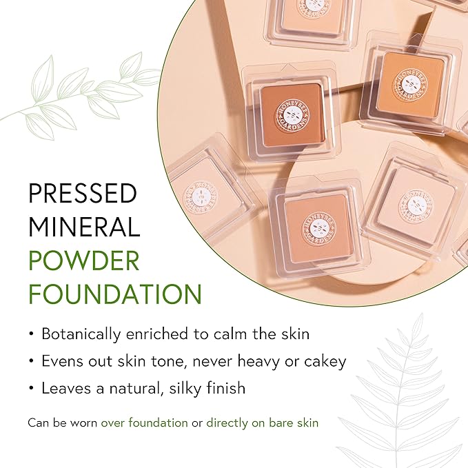 Honeybee Gardens Pressed Mineral Powder Foundation Refill, Supernatural, Neutral Light Shade, Adjustable Coverage, Natural Finish, With Botanical Extracts And Vitamin E, 7.5g