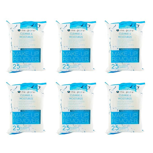 Nu-pore Cleansing and Moisturizing, Makeup Remover, Wet 25 Towelettes (Pack of 6)