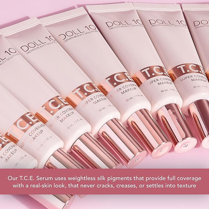 Doll 10 T.C.E. Super Coverage Serum Makeup - Full Coverage Foundation Color Correcting Brightening (Fair Light)