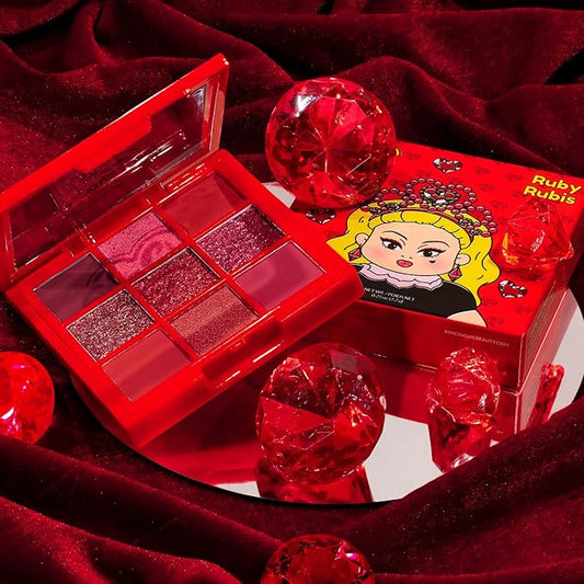 KimChi Chic Jewel Collection Eyeshadow Palette - Highly Pigmented Matte & Glitter Shades, Blendable & Long Lasting, Cruelty Free, Ruby
