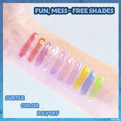 Disney Stitch 10 Piece Plant Based Lip Gloss, Girls Party Favors, First Makeup Set for Girl, Perfect for Parties, Sleepovers, and Birthday Gifts, Ages 3+, by Townley Girl