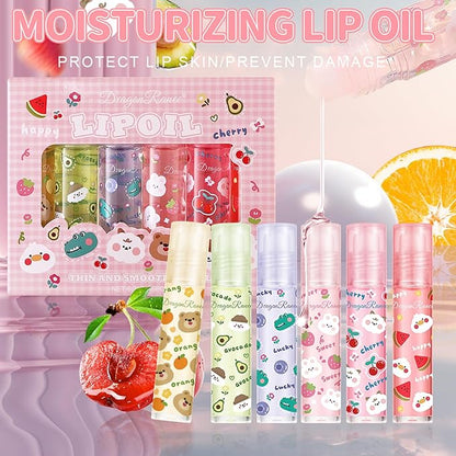 6pcs Fruit Flavored Lip Gloss Set, Roll on Lip Gloss Set Kids Lip Gloss Cute Lip Oil for Girls, Glossy and Shiny Non-Toxic, Kid Friendly, Kids Gift
