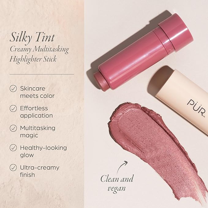 PÜR Silky Tint Creamy Multitasking Blush Stick with Peptides, Berry Best - Blush Stick with Natural, Healthy-Looking Glow & Ultra-Creamy Finish - Professional Makeup