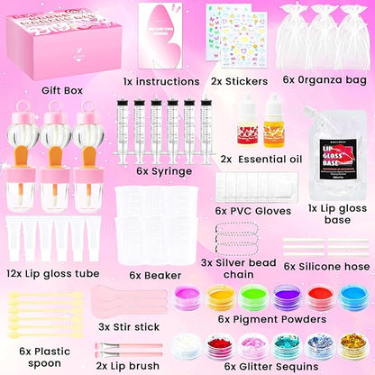DIY Lip Gloss Making Kit 74 PCS, Pink Kids Lip Gloss Supplies Set Beginner, Fun Craft Set Moisturizing Base, Birthday Gift Set for Girls, Kids, Teenagers, Women