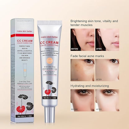 MAEPEOR Color Correcting CC Cream 5 Colors Lightweight Multi-Purpose Facial Concealer with Illuminating Finish Soothes & Hydrates Skin (02 Light)