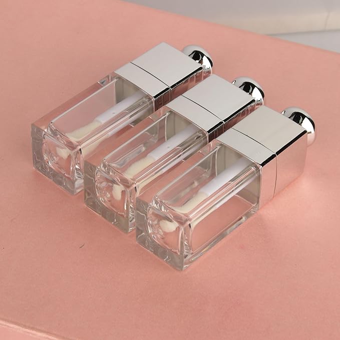 COSIDEA 18PCS Empty 8ML Square clear Lip Gloss Tube Silver big doe foot wand lipgloss tubes for Lip oil tint bottles container