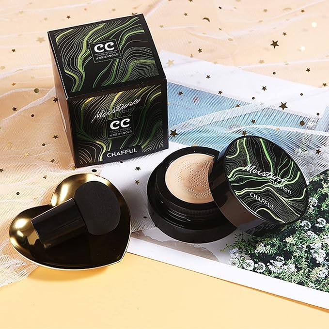 Mushroom Head Air Cushion CC Cream Nature Foundation, Moisturizing BB Cream Long Lasting Matte Concealer, Bright Makeup Base Long Lasting with Mushroom Makeup Sponge (#02 Natural)